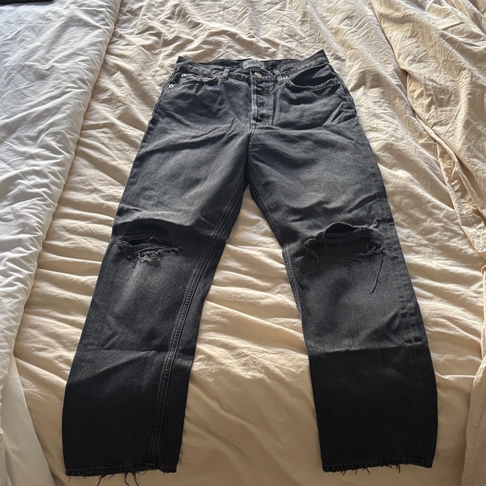 Agolde Women's Black Distressed Straight Leg Jeans